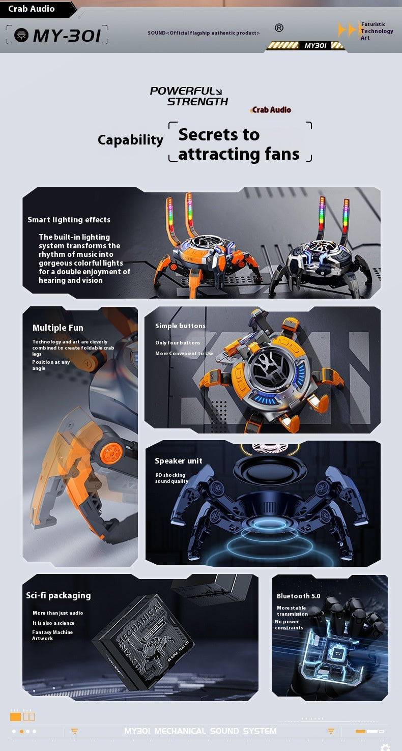 Wireless Bluetooth Machine Crab Speaker Small Subwoofer Combination Audio Machinery RGB Lamp Decoration Machine Armor Style