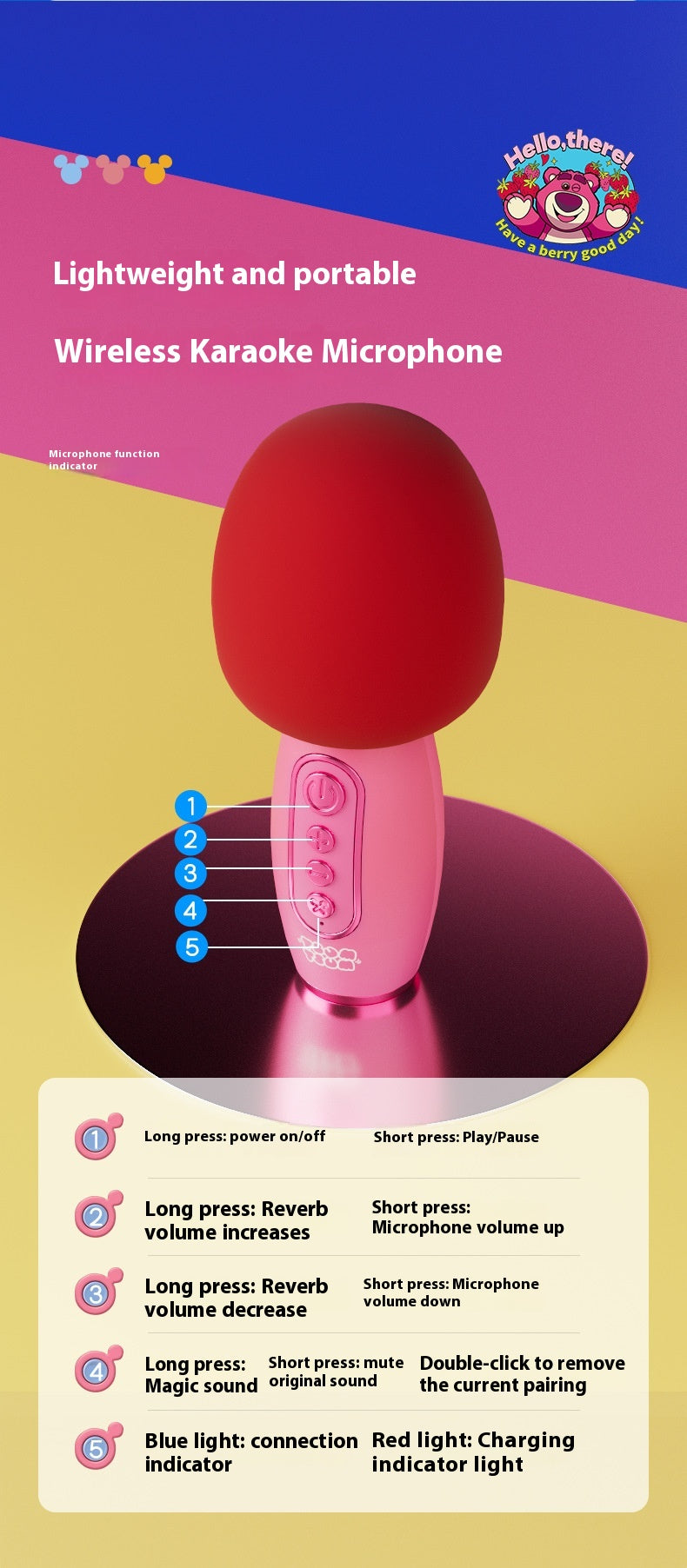 Disney K-Song Wireless Bluetooth Microphone Speaker Combo for Home KTV Dual Microphone Singing Home Microphone Speaker