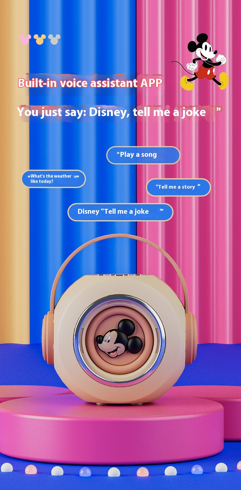Disney K-Song Wireless Bluetooth Microphone Speaker Combo for Home KTV Dual Microphone Singing Home Microphone Speaker