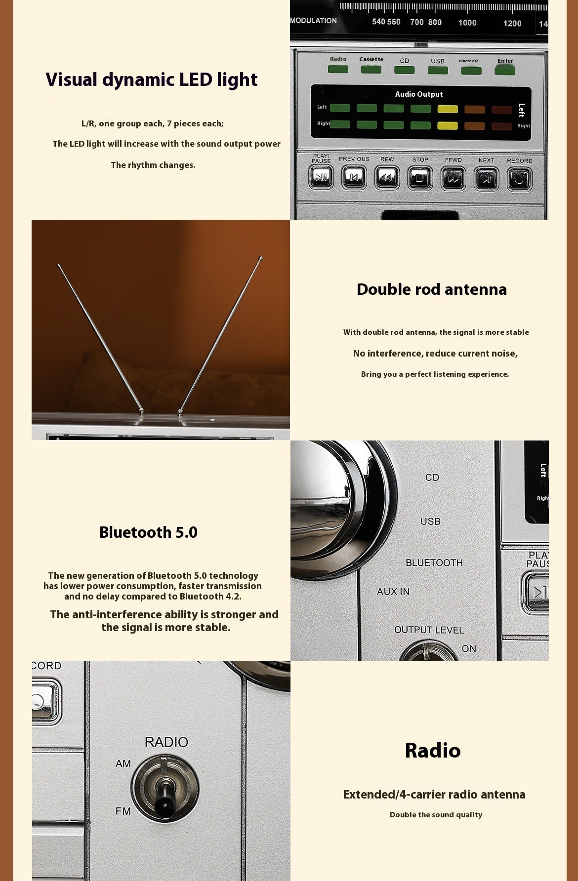 Classic European and American Rock Large Tape Recorder Radio Wireless Bluetooth Speaker Karaoke All-in-One High-Quality Sound System