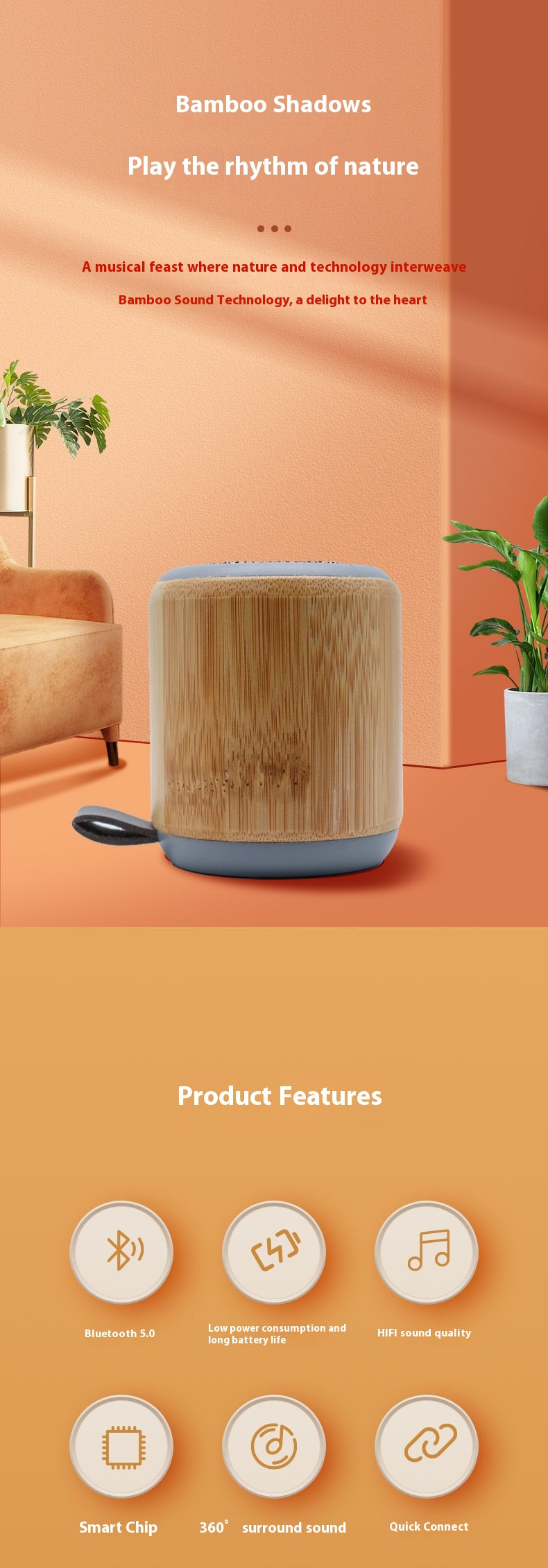 Bamboo Eco-friendly Bluetooth Speaker Desktop Mini Portable Bluetooth Speaker with Carabiner Gift Small Speaker