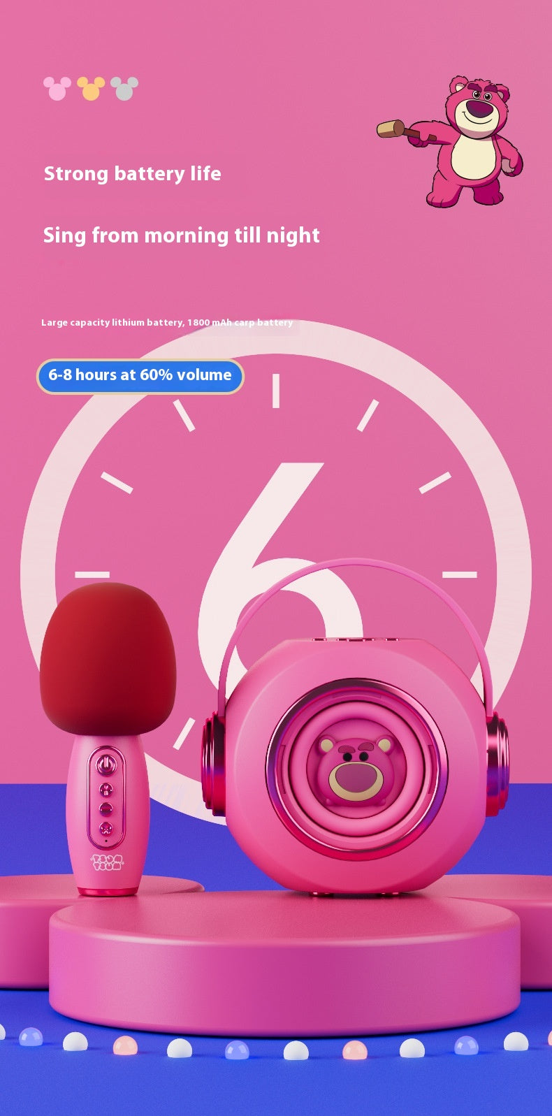 Disney K-Song Wireless Bluetooth Microphone Speaker Combo for Home KTV Dual Microphone Singing Home Microphone Speaker