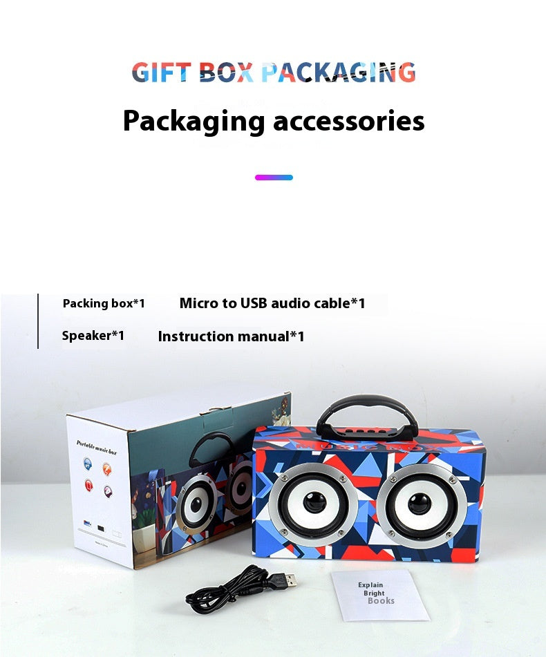 Wooden Bluetooth Speaker Outdoor Square Dance Retro Portable Wireless Card Slot Subwoofer Speaker