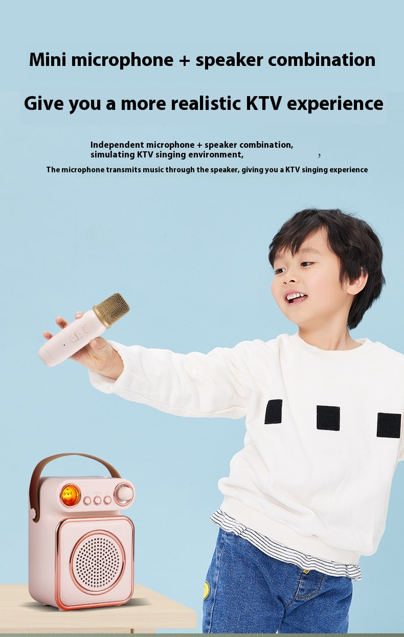 Singing Karaoke Speaker Microphone Combo Home Use Children's Wireless Microphone Smart Bluetooth Speaker Retro