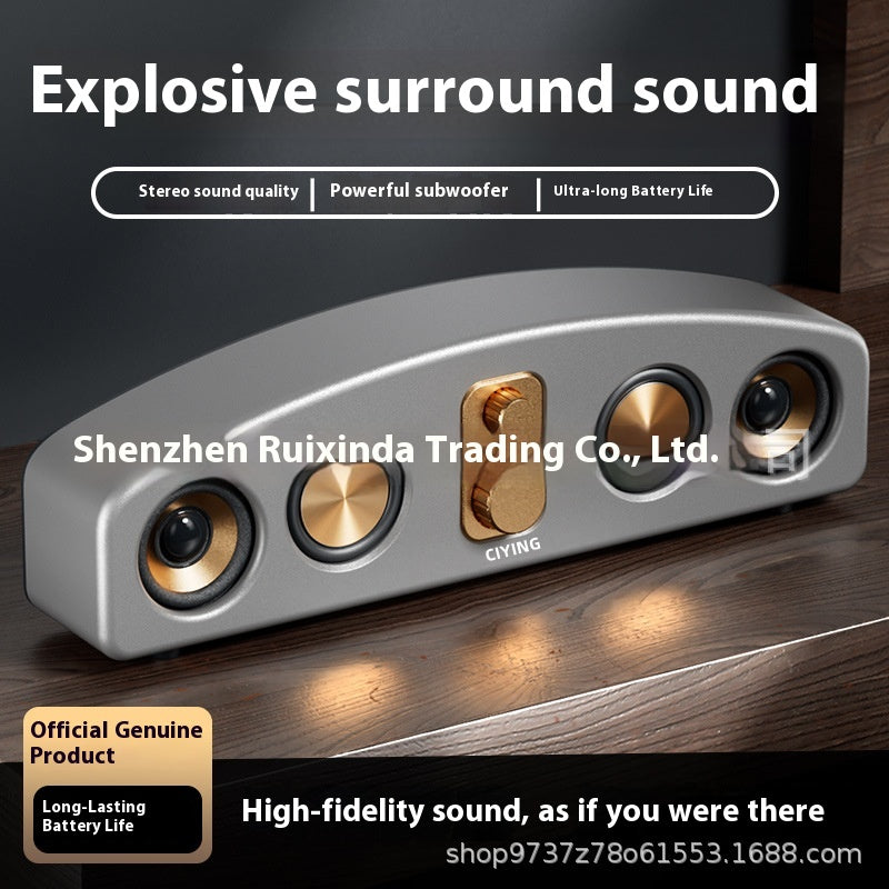 Vintage Wireless Bluetooth Speaker Large Loudspeaker Heavy Bass Wooden Long Soundbar Home Card Slot Desktop Car Audio