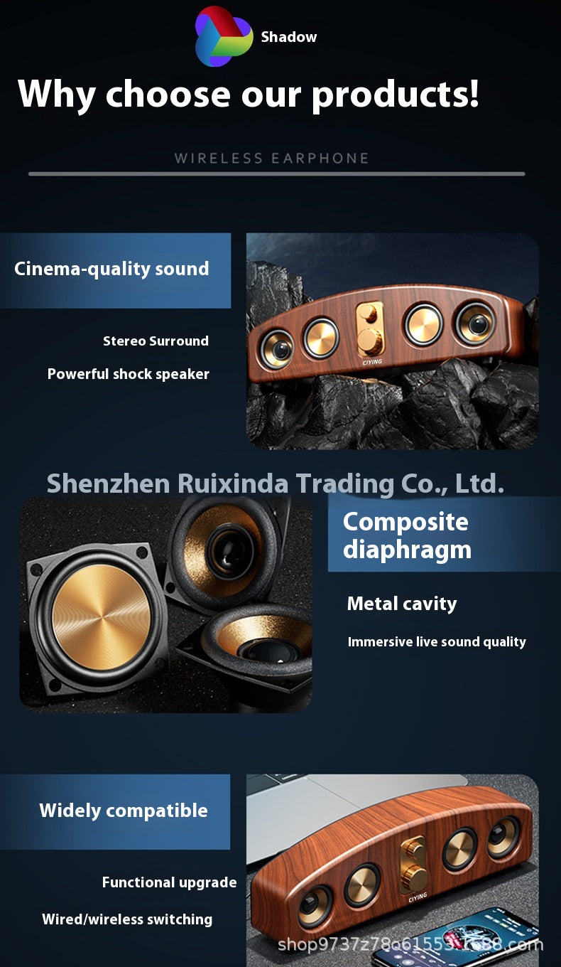 Vintage Wireless Bluetooth Speaker Large Loudspeaker Heavy Bass Wooden Long Soundbar Home Card Slot Desktop Car Audio