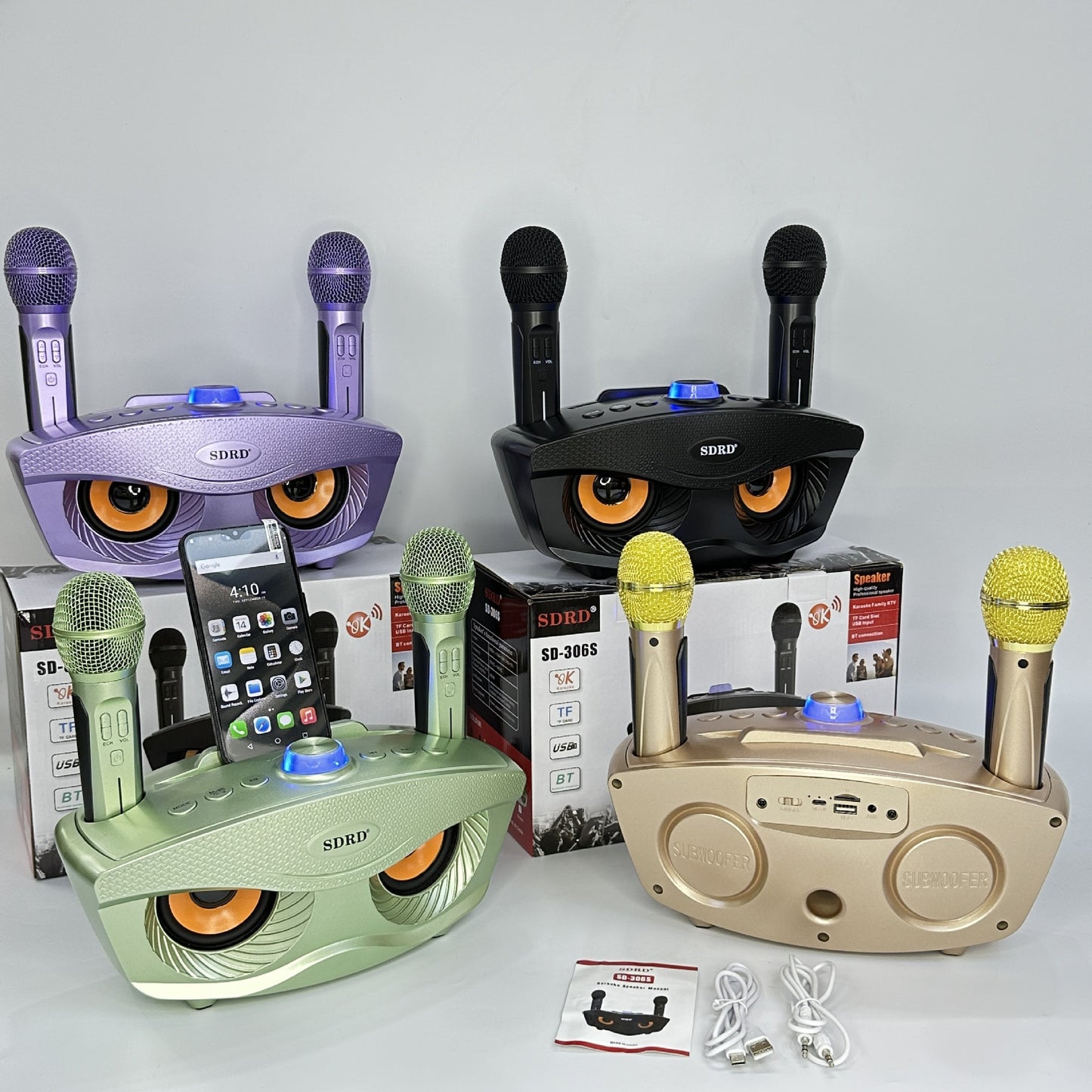 Upgraded Owl SD306S Wireless Microphone Rechargeable Home KTV Bluetooth Speaker All-in-One Outdoor Karaoke Machine