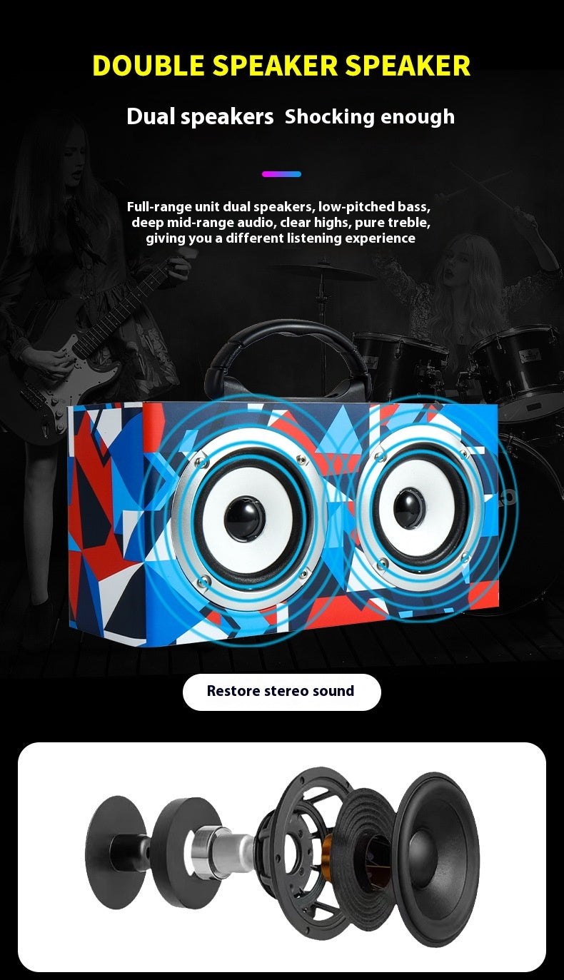Wooden Bluetooth Speaker Outdoor Square Dance Retro Portable Wireless Card Slot Subwoofer Speaker