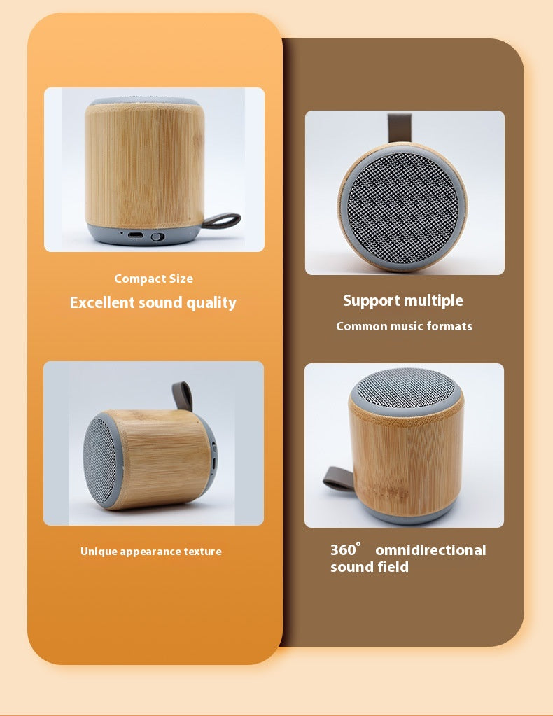 Bamboo Eco-friendly Bluetooth Speaker Desktop Mini Portable Bluetooth Speaker with Carabiner Gift Small Speaker