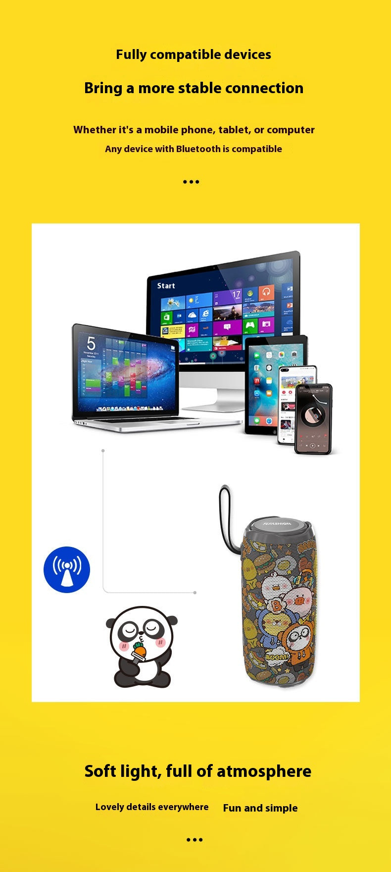 Cartoon Bluetooth Speaker Outdoor Camping Portable Subwoofer Bluetooth Speaker with Light and Deep Bass