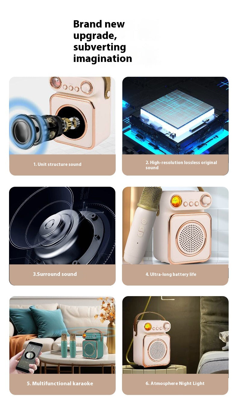 Singing Karaoke Speaker Microphone Combo Home Use Children's Wireless Microphone Smart Bluetooth Speaker Retro