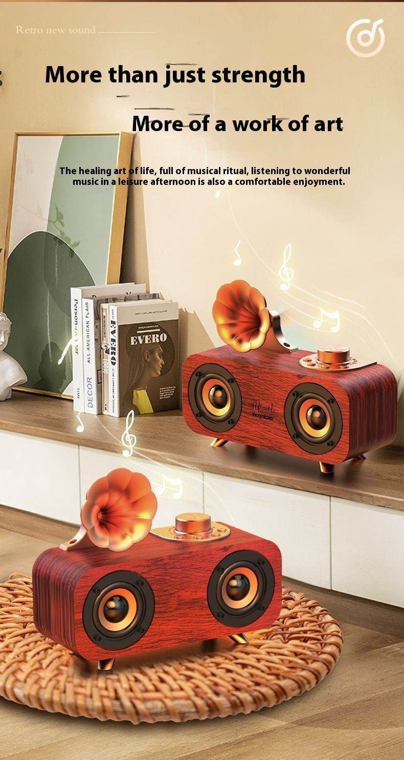 Nostalgic Retro Style Bluetooth Speaker Wooden Subwoofer High Volume Mini Wireless Speaker for Home Bedroom Desktop