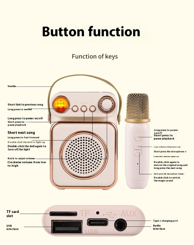 Singing Karaoke Speaker Microphone Combo Home Use Children's Wireless Microphone Smart Bluetooth Speaker Retro