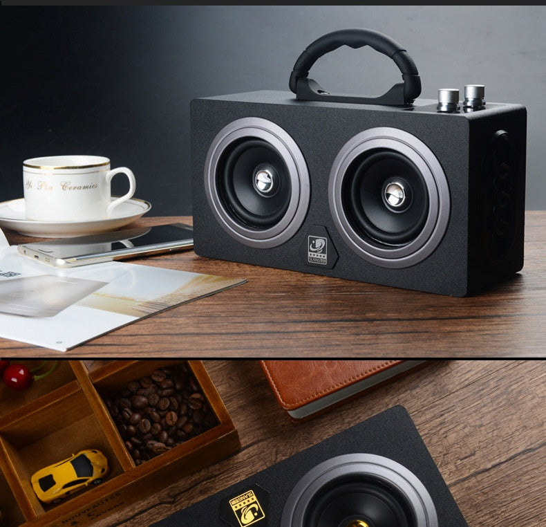 Bluetooth Speaker Outdoor Portable Retro Wooden Handheld Speaker for Phone Computer Square Dance Graffiti Heavy Bass Cannon