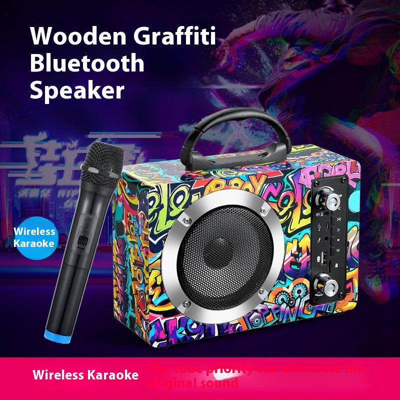 Tuya Wooden Bluetooth Speaker Subwoofer Portable Outdoor Wireless Karaoke Card Slot USB Flash Drive Radio Gift Sound System