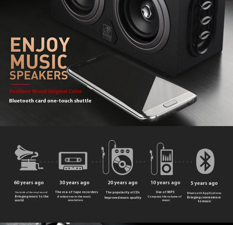 Bluetooth Speaker Outdoor Portable Retro Wooden Handheld Speaker for Phone Computer Square Dance Graffiti Heavy Bass Cannon