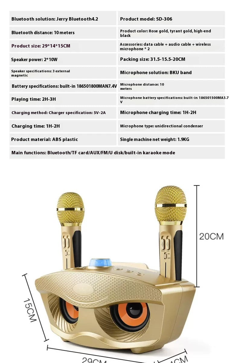 SD306S Bluetooth Speaker Owl Mobile Phone Singing Wireless Microphone Dual Speaker Microphone Speaker Manufacturer Supply