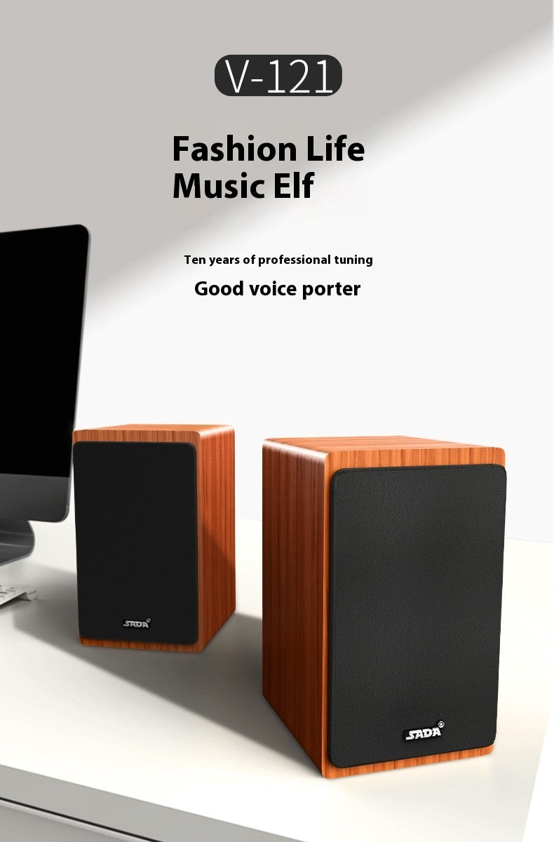 SADA V121 Computer Speaker Desktop Home Small Speaker Wooden Desktop Subwoofer Active