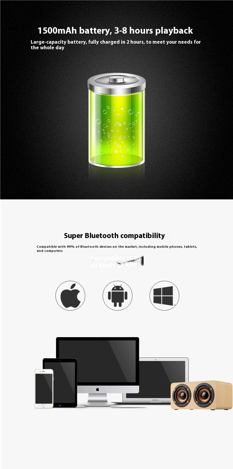 K5 Wireless Bluetooth Speaker Dual Speakers Mobile Phone Wooden Card Slot Speaker Subwoofer Wired Charging Battery