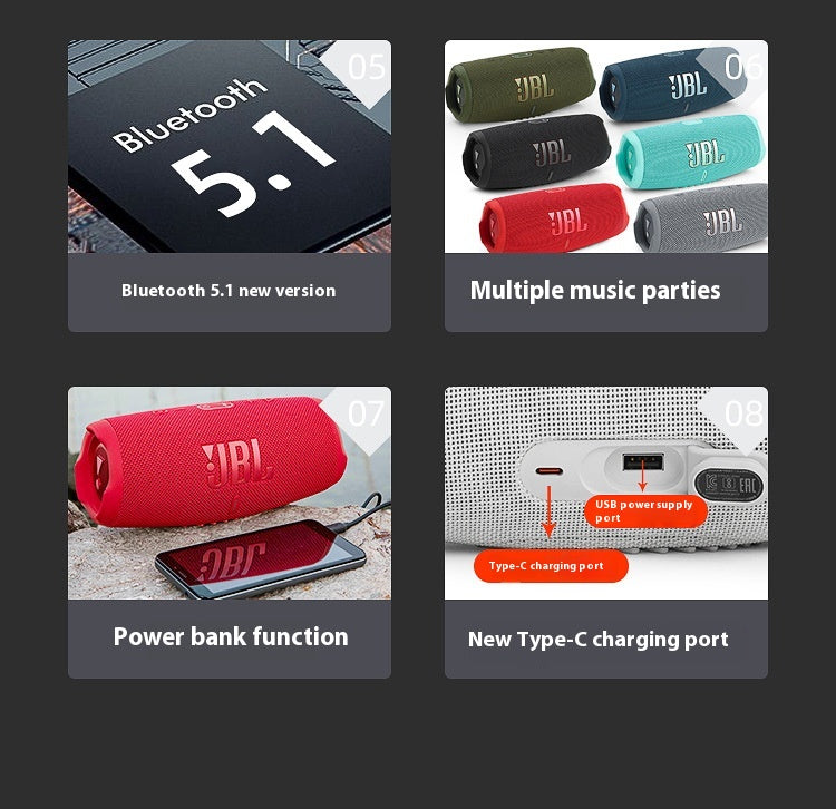 JBL CHARGE5 Music Shockwave 5th Generation Portable Bluetooth Speaker + Subwoofer Outdoor Speaker