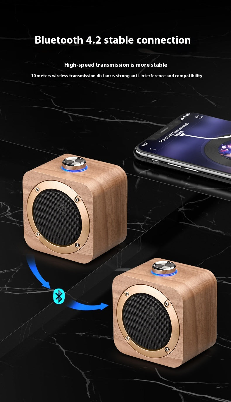 Q1B Wooden Retro Bluetooth Speaker Square Audio Desktop Wooden Wireless Subwoofer TWS New Gift