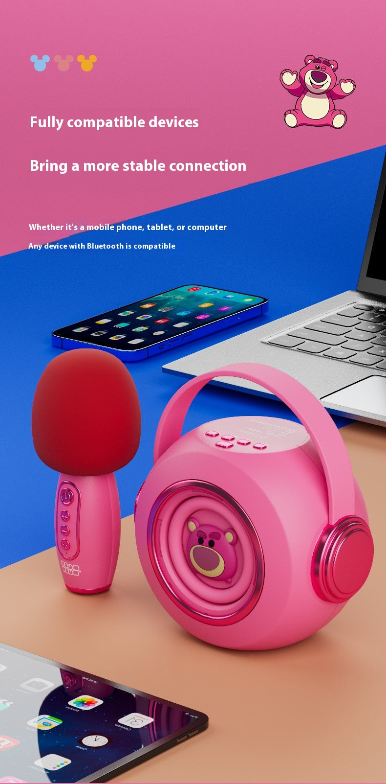 Disney K-Song Wireless Bluetooth Microphone Speaker Combo for Home KTV Dual Microphone Singing Home Microphone Speaker