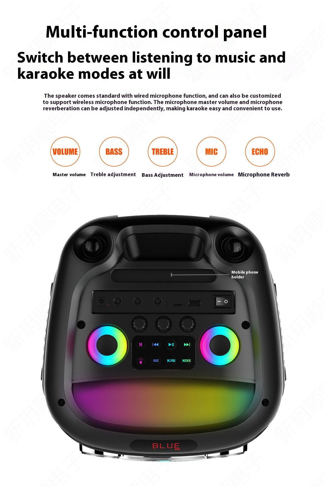 New Double 8inch Transparent Mecha High-Power Bluetooth Speaker Large Volume Bluetooth Speaker