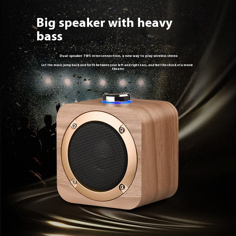 Q1B Wooden Retro Bluetooth Speaker Square Audio Desktop Wooden Wireless Subwoofer TWS New Gift