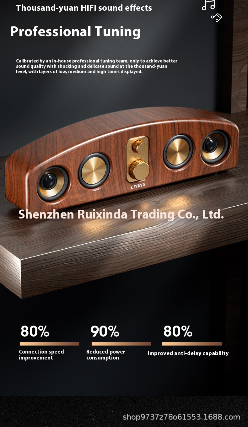 Vintage Wireless Bluetooth Speaker Large Loudspeaker Heavy Bass Wooden Long Soundbar Home Card Slot Desktop Car Audio