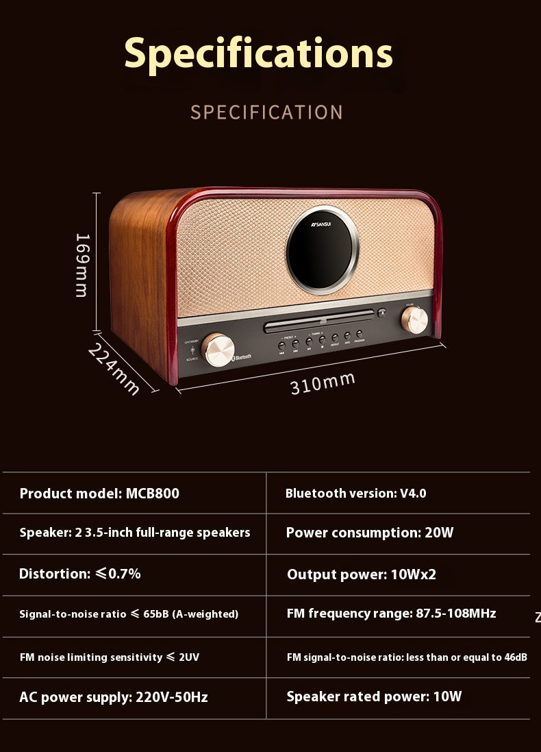 Shanshui MCB800 Wireless Bluetooth Speaker 3D Surround Home Portable Mini FM Radio Audiophile CD Player
