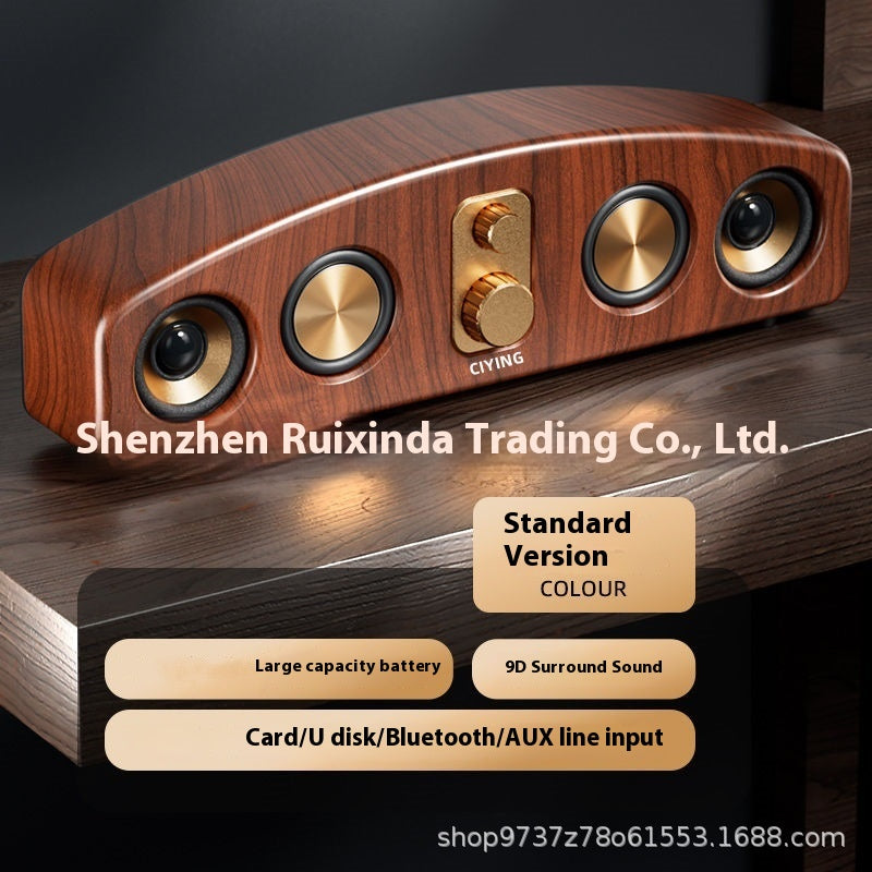 Vintage Wireless Bluetooth Speaker Large Loudspeaker Heavy Bass Wooden Long Soundbar Home Card Slot Desktop Car Audio