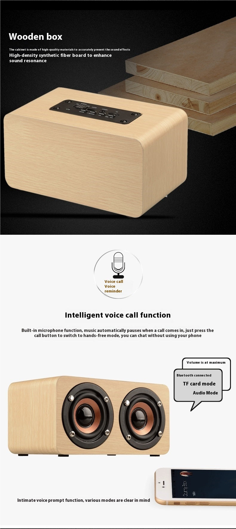 K5 Wireless Bluetooth Speaker Dual Speakers Mobile Phone Wooden Card Slot Speaker Subwoofer Wired Charging Battery