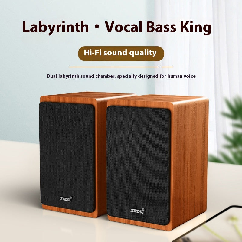 SADA V121 Computer Speaker Desktop Home Small Speaker Wooden Desktop Subwoofer Active