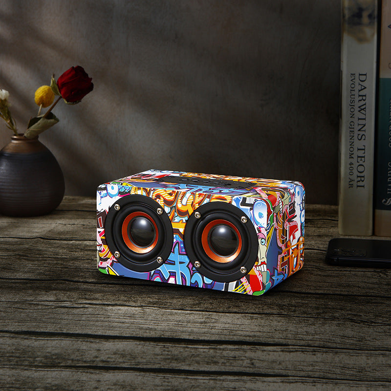 M5 Bluetooth Speaker Wooden Graffiti Dual Speakers Subwoofer Home Desktop Audio New Creative Gift