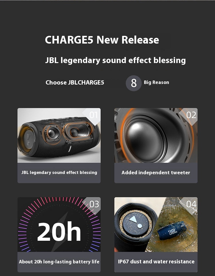 JBL CHARGE5 Music Shockwave 5th Generation Portable Bluetooth Speaker + Subwoofer Outdoor Speaker