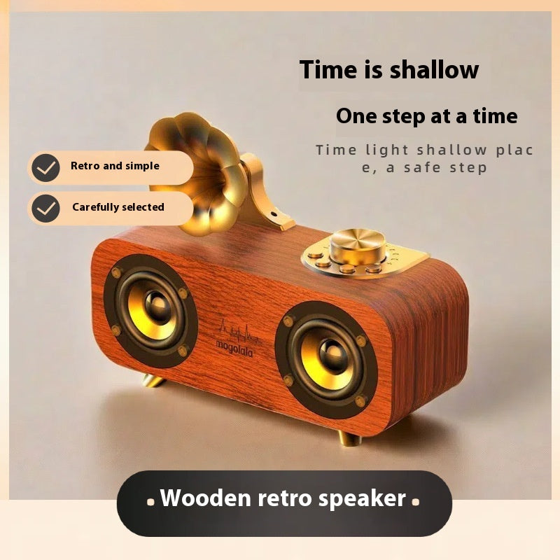 Nostalgic Retro Style Bluetooth Speaker Wooden Subwoofer High Volume Mini Wireless Speaker for Home Bedroom Desktop