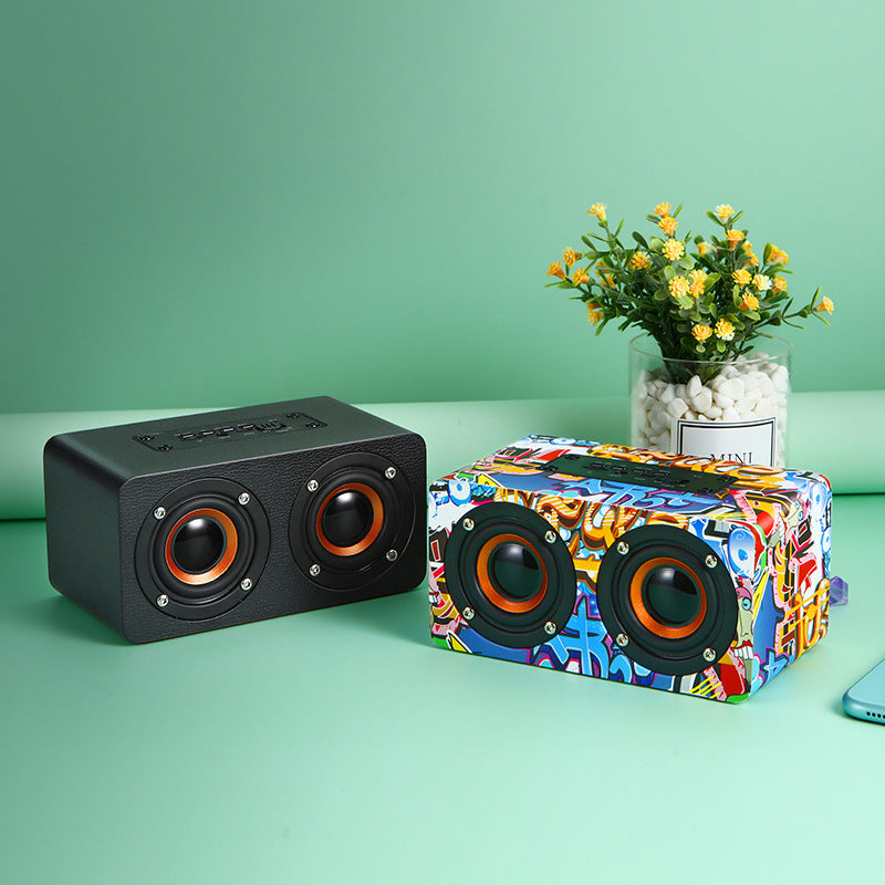 M5 Bluetooth Speaker Wooden Graffiti Dual Speakers Subwoofer Home Desktop Audio New Creative Gift