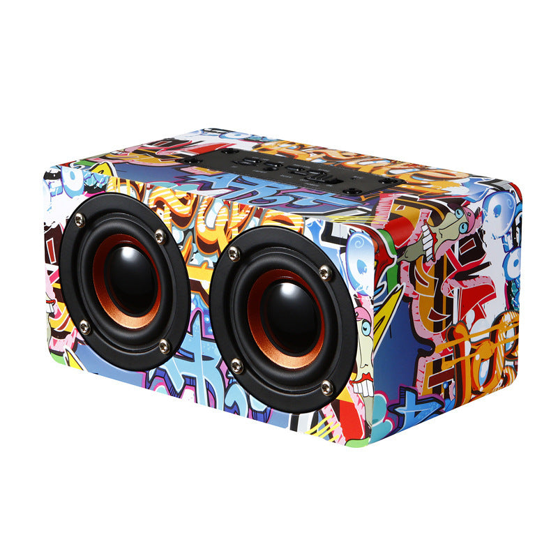 M5 Bluetooth Speaker Wooden Graffiti Dual Speakers Subwoofer Home Desktop Audio New Creative Gift