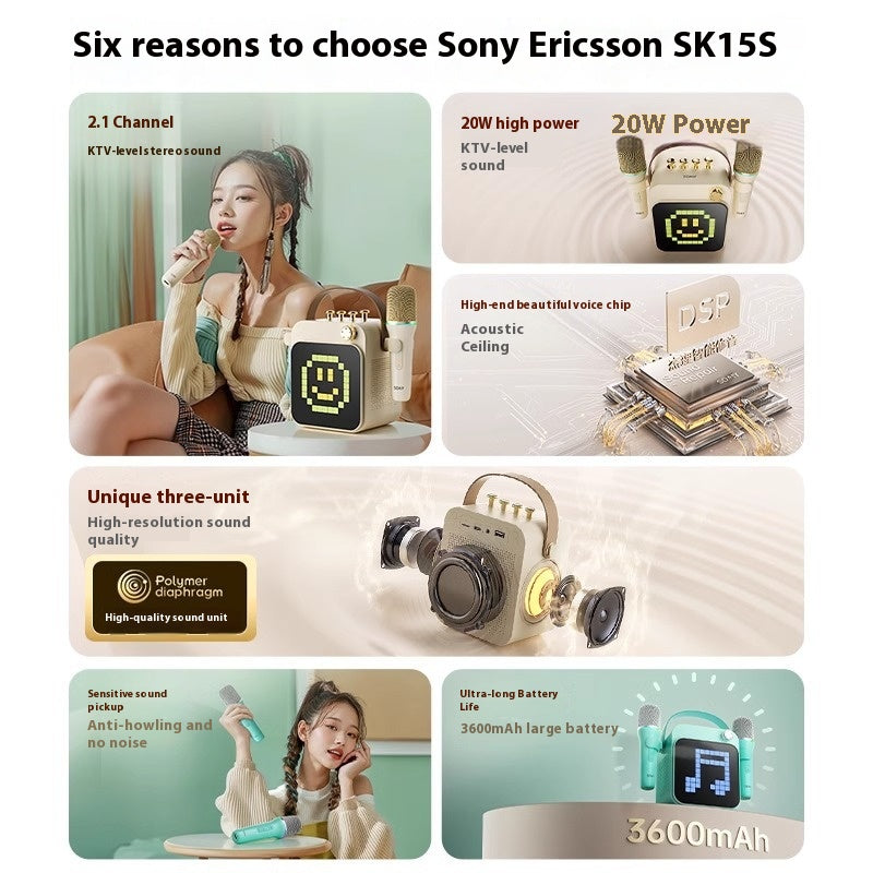 Sony Ericsson SK15S Microphone Karaoke Speaker Home KTV Wireless Bluetooth Speaker Microphone Children's Day Gift