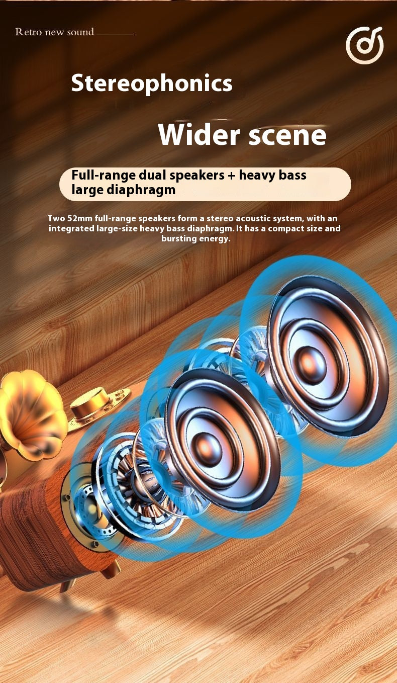 Nostalgic Retro Style Bluetooth Speaker Wooden Subwoofer High Volume Mini Wireless Speaker for Home Bedroom Desktop