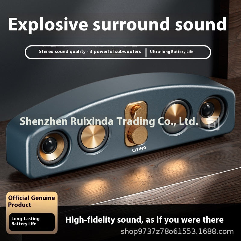 Vintage Wireless Bluetooth Speaker Large Loudspeaker Heavy Bass Wooden Long Soundbar Home Card Slot Desktop Car Audio