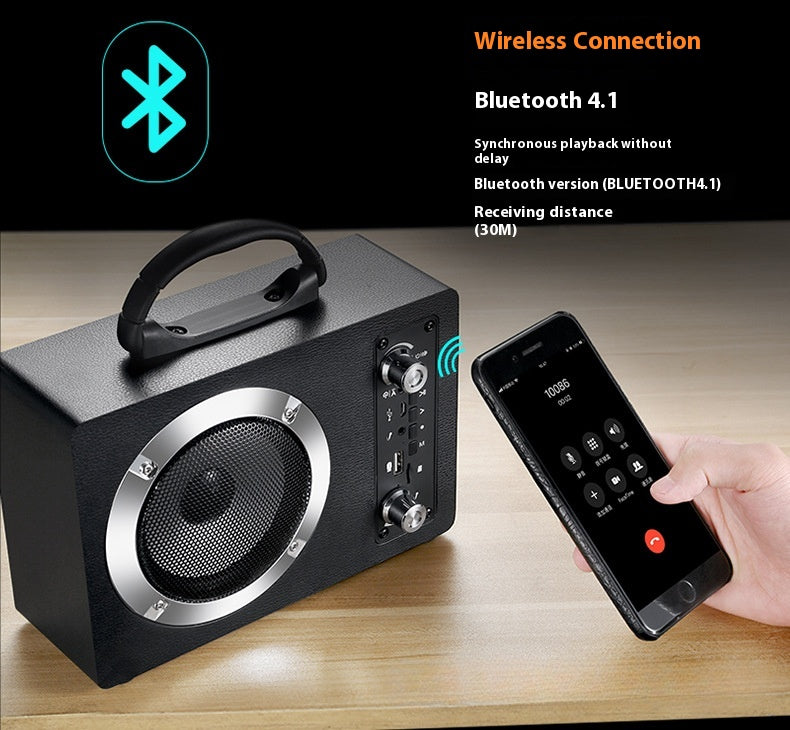 Tuya Wooden Bluetooth Speaker Subwoofer Portable Outdoor Wireless Karaoke Card Slot USB Flash Drive Radio Gift Sound System