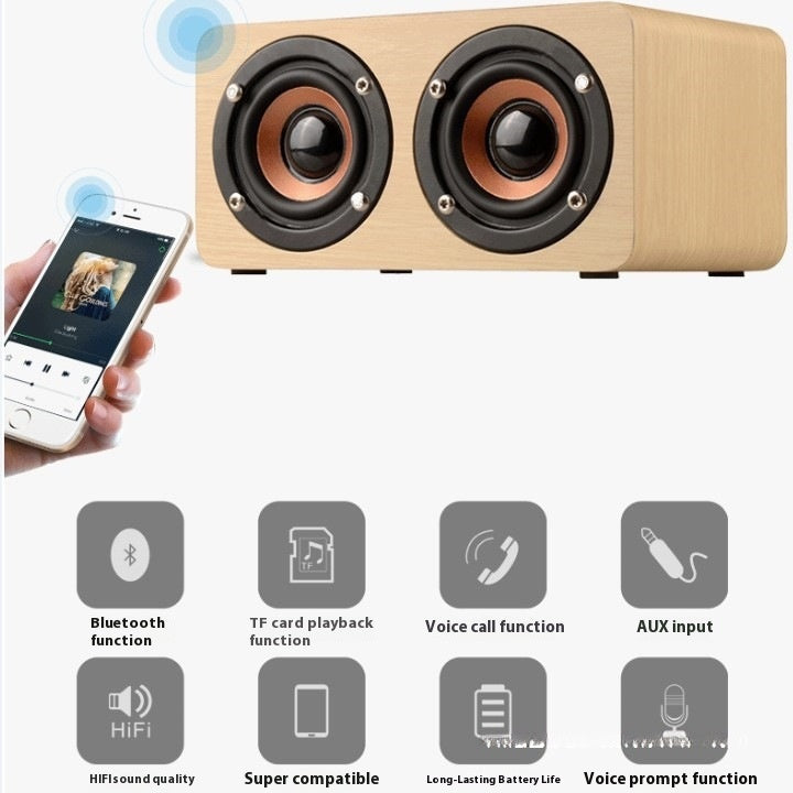 K5 Wireless Bluetooth Speaker Dual Speakers Mobile Phone Wooden Card Slot Speaker Subwoofer Wired Charging Battery