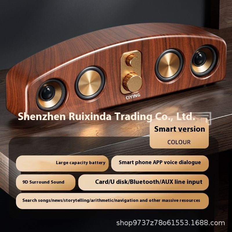 Vintage Wireless Bluetooth Speaker Large Loudspeaker Heavy Bass Wooden Long Soundbar Home Card Slot Desktop Car Audio