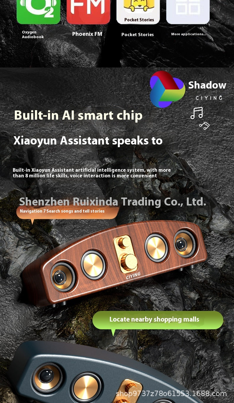 Vintage Wireless Bluetooth Speaker Large Loudspeaker Heavy Bass Wooden Long Soundbar Home Card Slot Desktop Car Audio