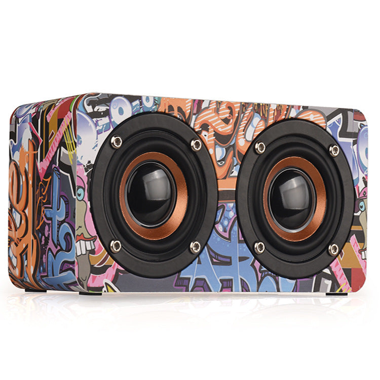 M5 Bluetooth Speaker Wooden Graffiti Dual Speakers Subwoofer Home Desktop Audio New Creative Gift