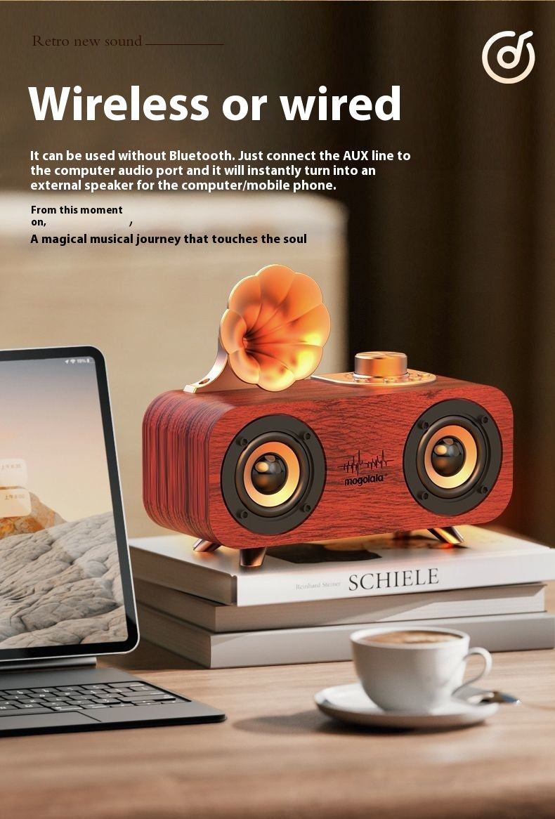 Nostalgic Retro Style Bluetooth Speaker Wooden Subwoofer High Volume Mini Wireless Speaker for Home Bedroom Desktop