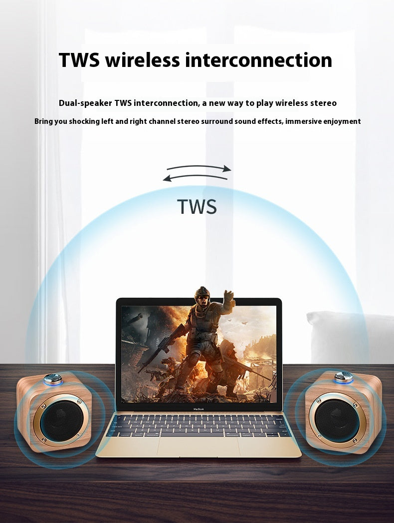 Q1B Wooden Retro Bluetooth Speaker Square Audio Desktop Wooden Wireless Subwoofer TWS New Gift