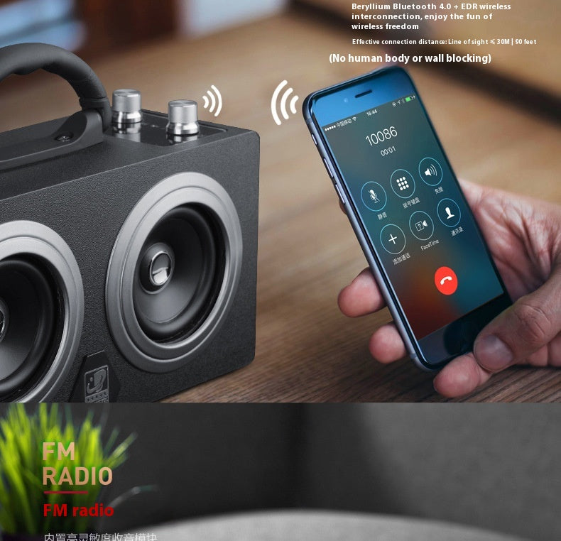 Bluetooth Speaker Outdoor Portable Retro Wooden Handheld Speaker for Phone Computer Square Dance Graffiti Heavy Bass Cannon