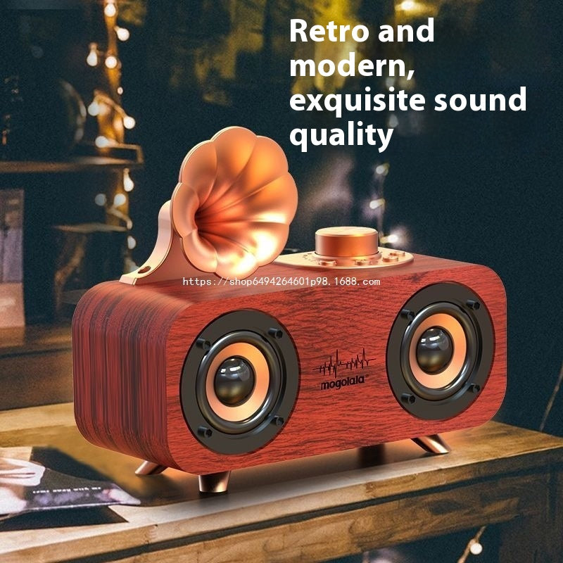 Nostalgic Retro Style Bluetooth Speaker Wooden Subwoofer High Volume Mini Wireless Speaker for Home Bedroom Desktop